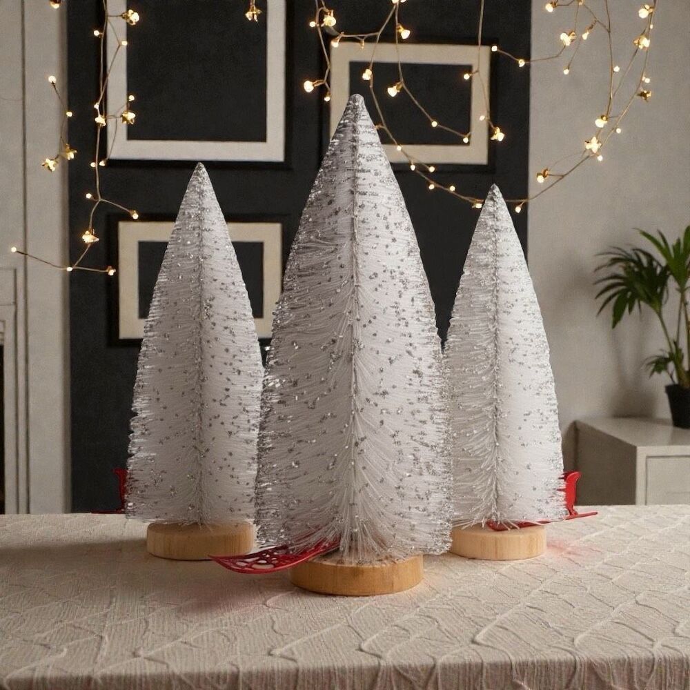 Set of 3 Decorative Glitter Christmas Trees